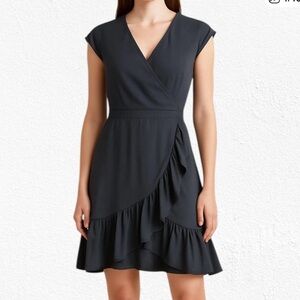 J.Crew black faux wrap ruffle dress size 00 NWTS